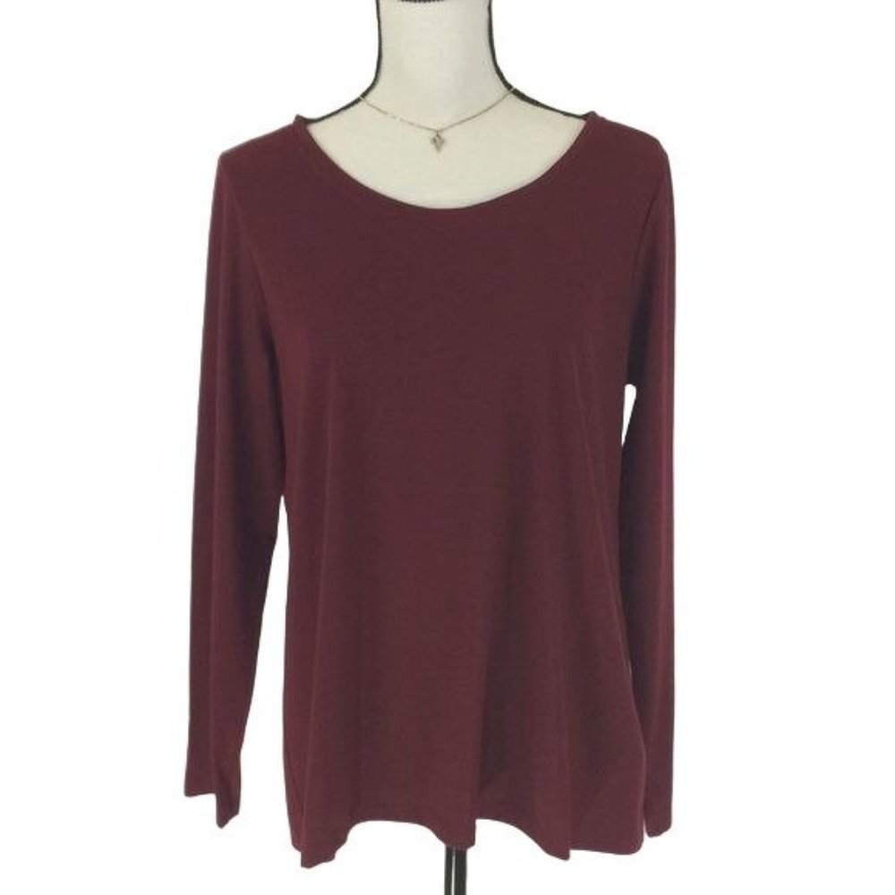 Grace Womens Maroon  Shimmer Long Sleeve Scoop Neck Knit Top Size M